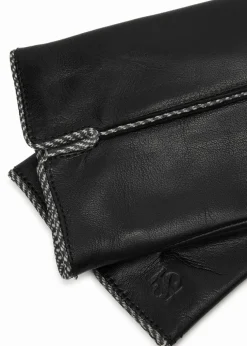 Herringbone-trimmed leather gloves
