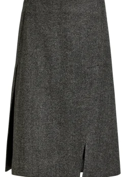 Herringbone wool knee-length skirt