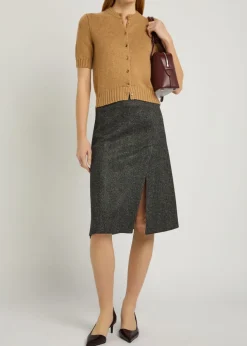 Herringbone wool knee-length skirt