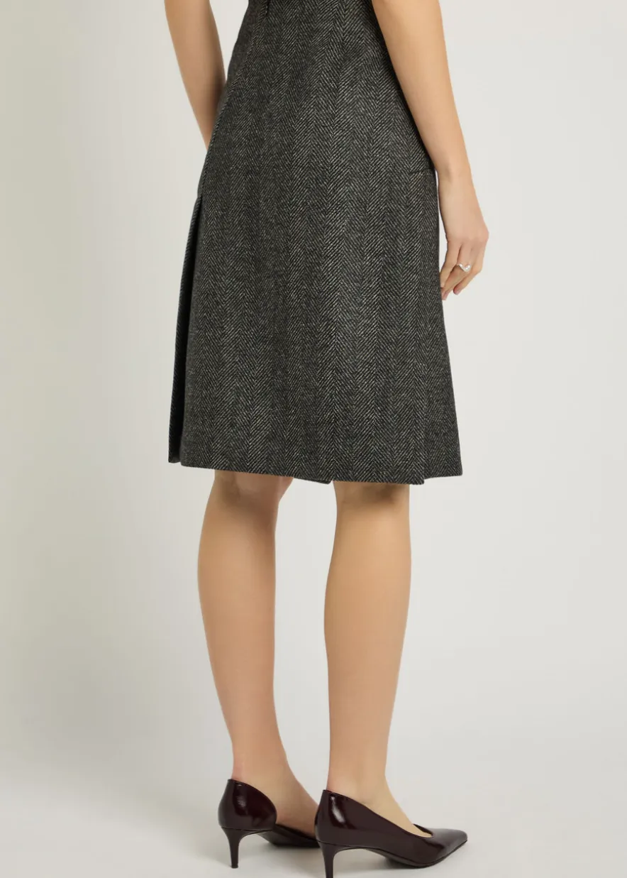Herringbone wool knee-length skirt