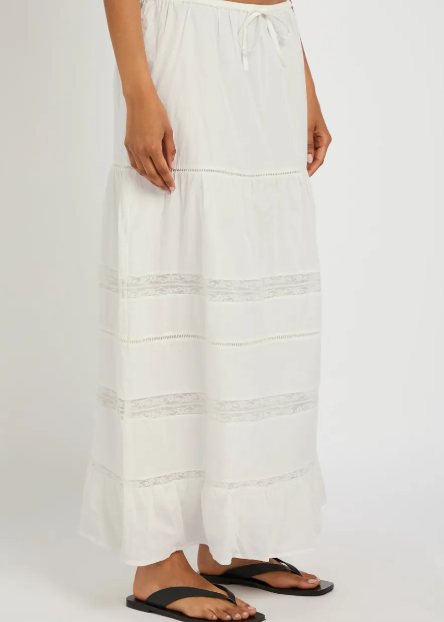 Hettie lace-trim cotton maxi skirt