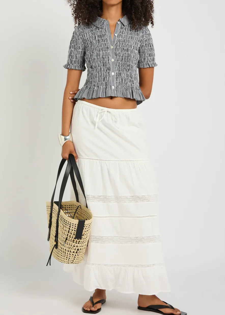 Hettie lace-trim cotton maxi skirt