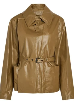High-neck coated cotton wrap jacket