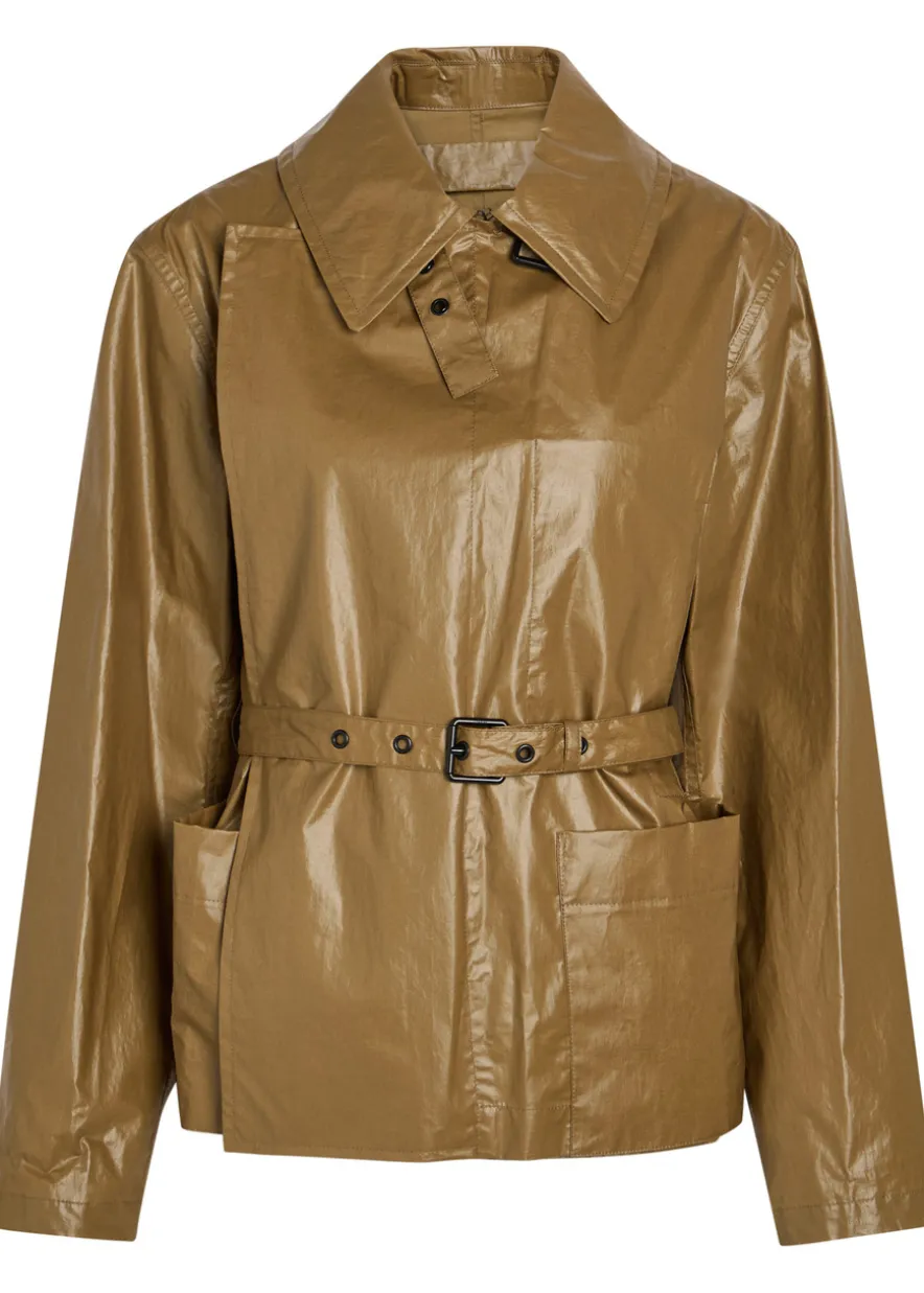 High-neck coated cotton wrap jacket