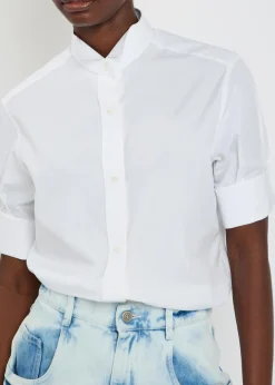 High-neck cotton-poplin shirt