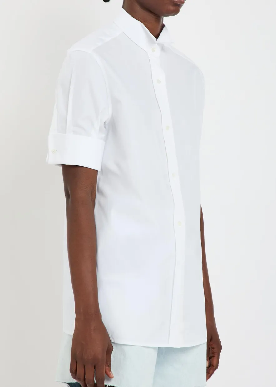 High-neck cotton-poplin shirt