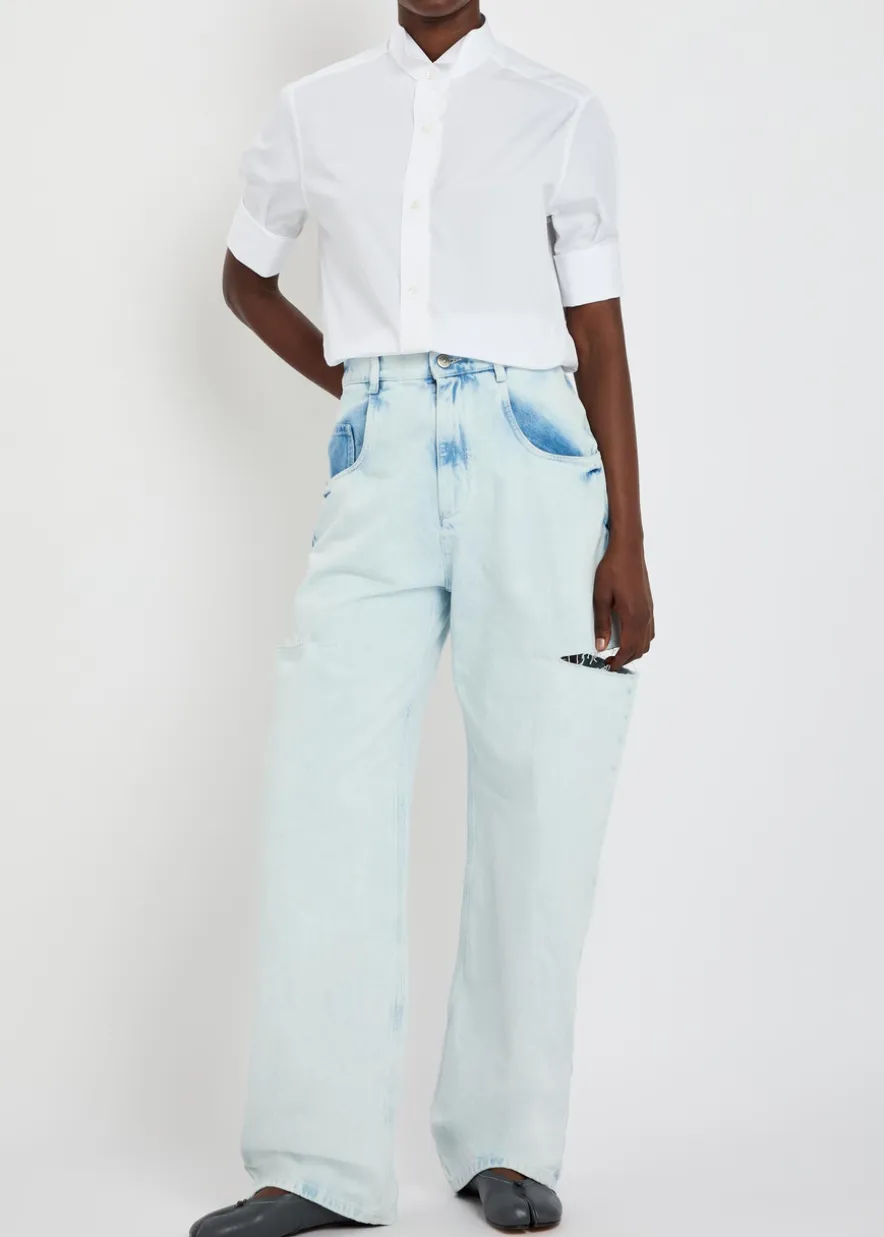 High-neck cotton-poplin shirt
