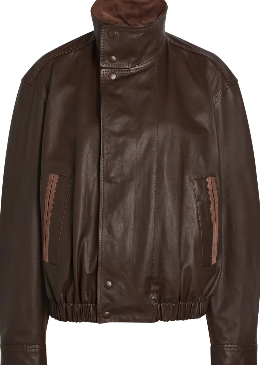 High-neck leather jacket