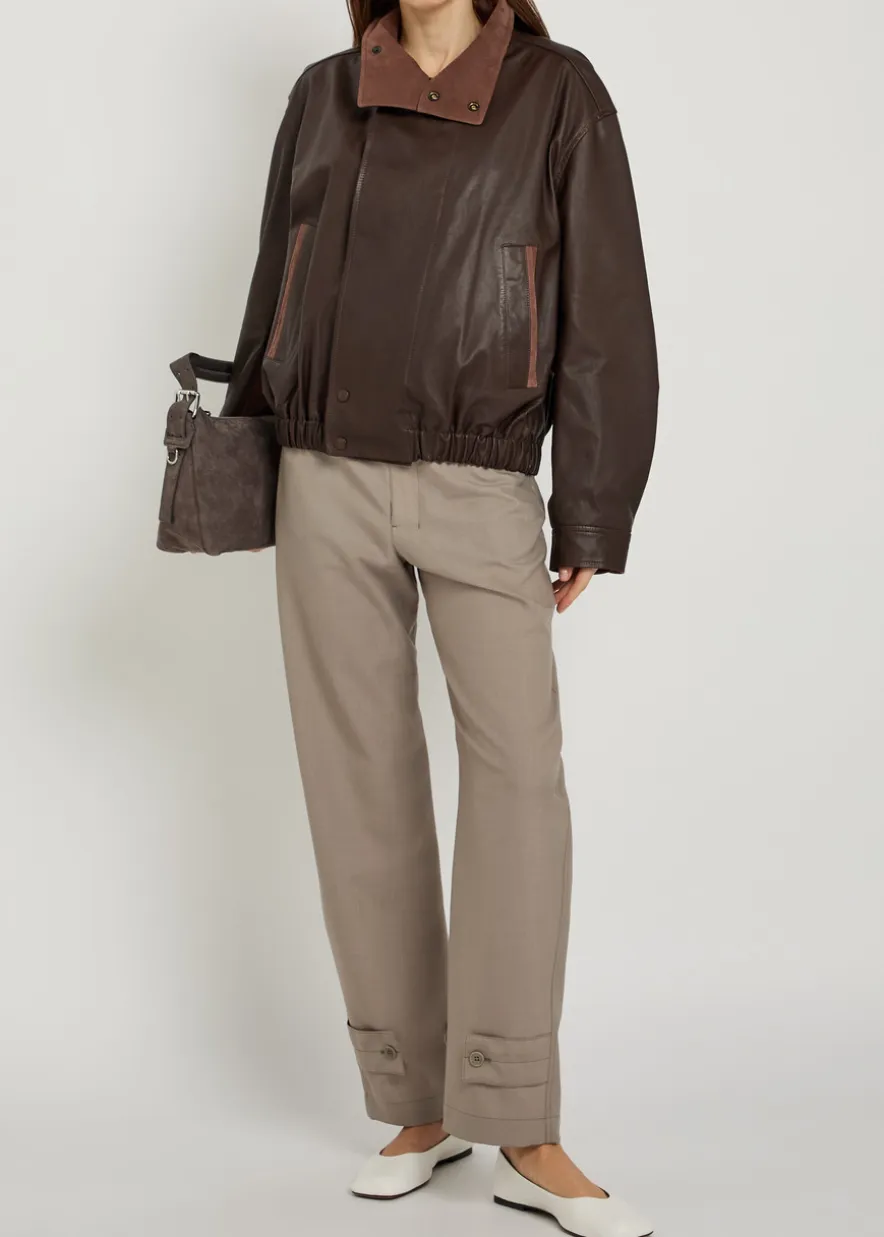 High-neck leather jacket