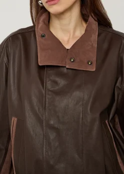High-neck leather jacket