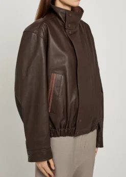 High-neck leather jacket