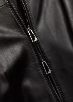 High-neck leather jacket