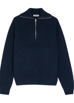 High-neck ribbed-wool jumper