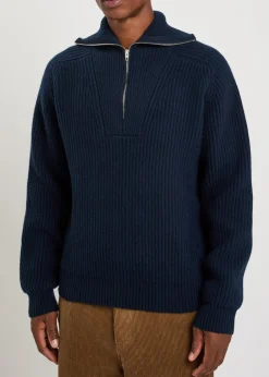 High-neck ribbed-wool jumper