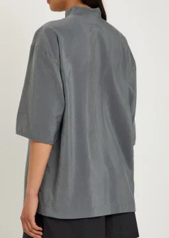 High-neck silk-blend top