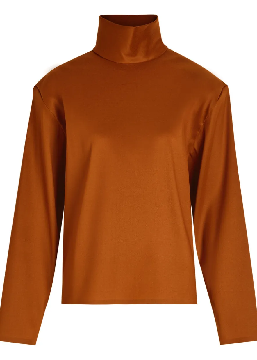 High-neck stretch-silk top