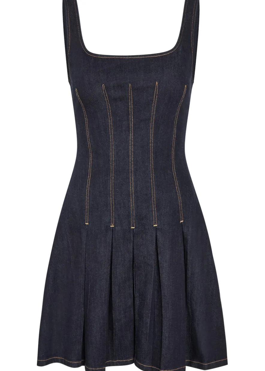 Hollis pleated denim mini dress
