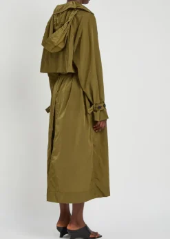 Hooded belted nylon trench