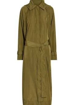 Hooded belted nylon trench