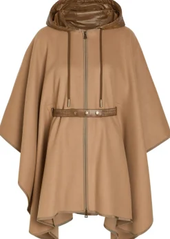 Hooded belted wool-blend cape coat