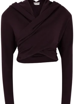 Hooded cross-over wool top