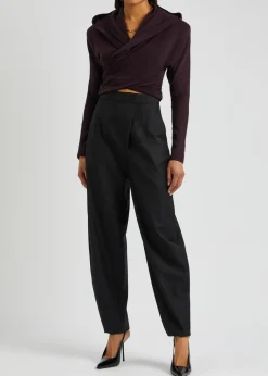 Hooded cross-over wool top