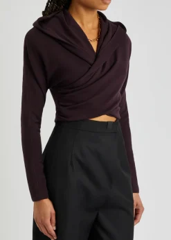 Hooded cross-over wool top