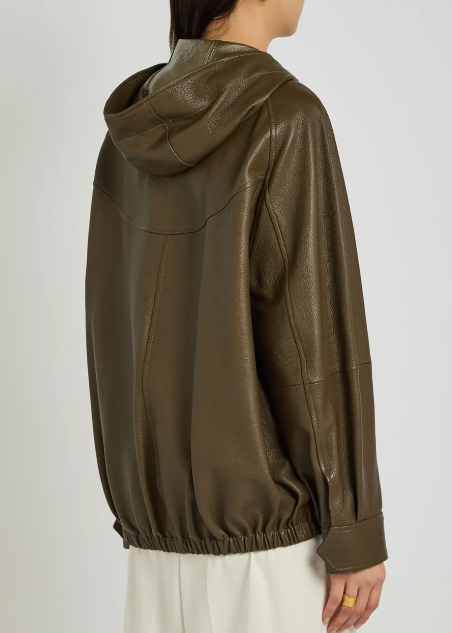 Hooded grained leather jacket