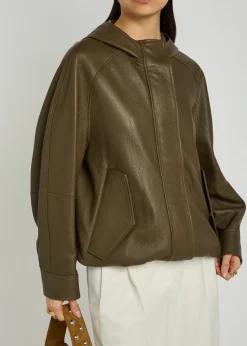 Hooded grained leather jacket