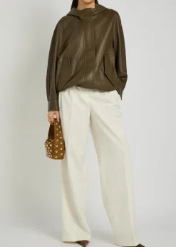 Hooded grained leather jacket