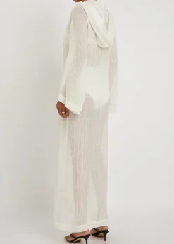 Hooded linen-blend beach cover-up