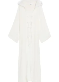 Hooded linen-blend beach cover-up
