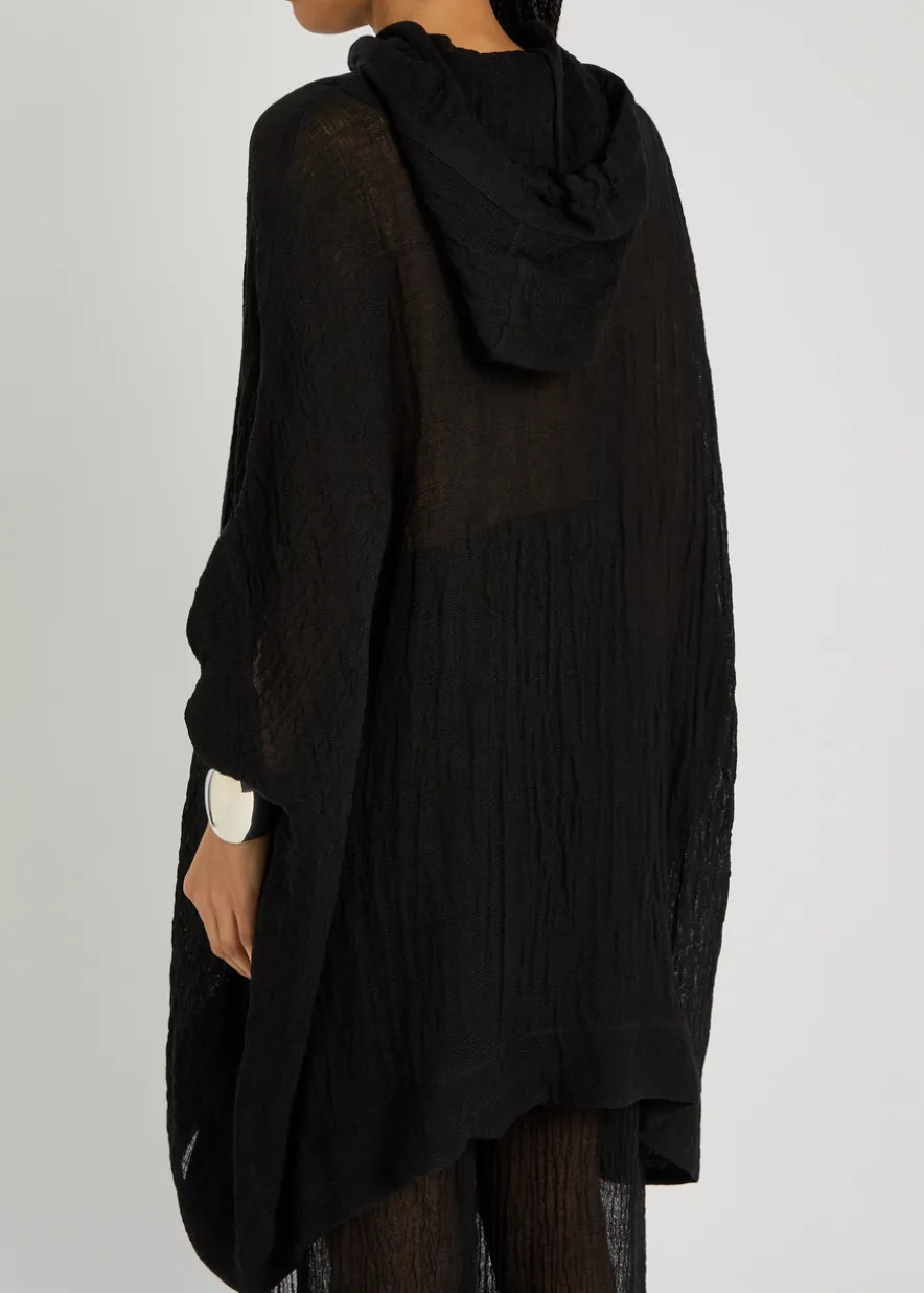 Hooded linen-blend beach poncho