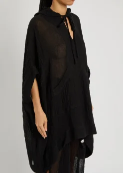 Hooded linen-blend beach poncho