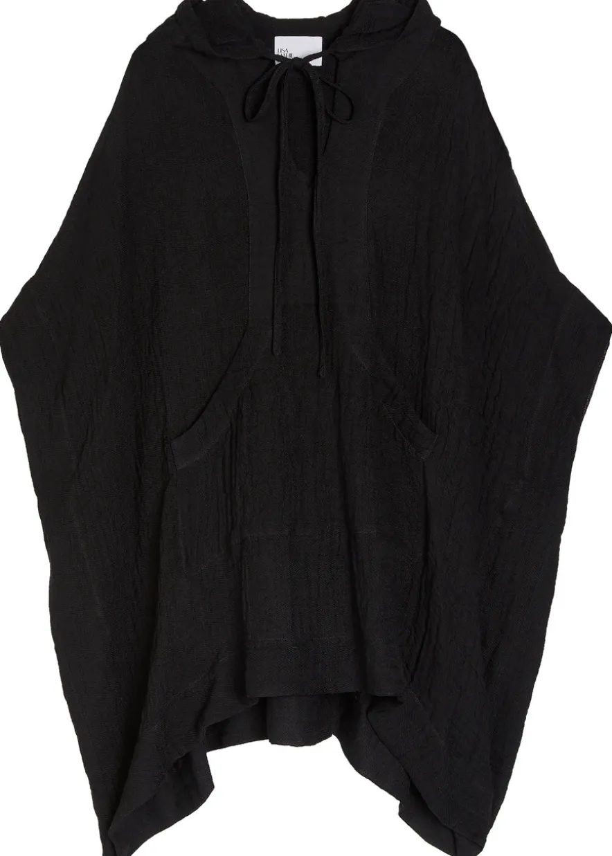 Hooded linen-blend beach poncho