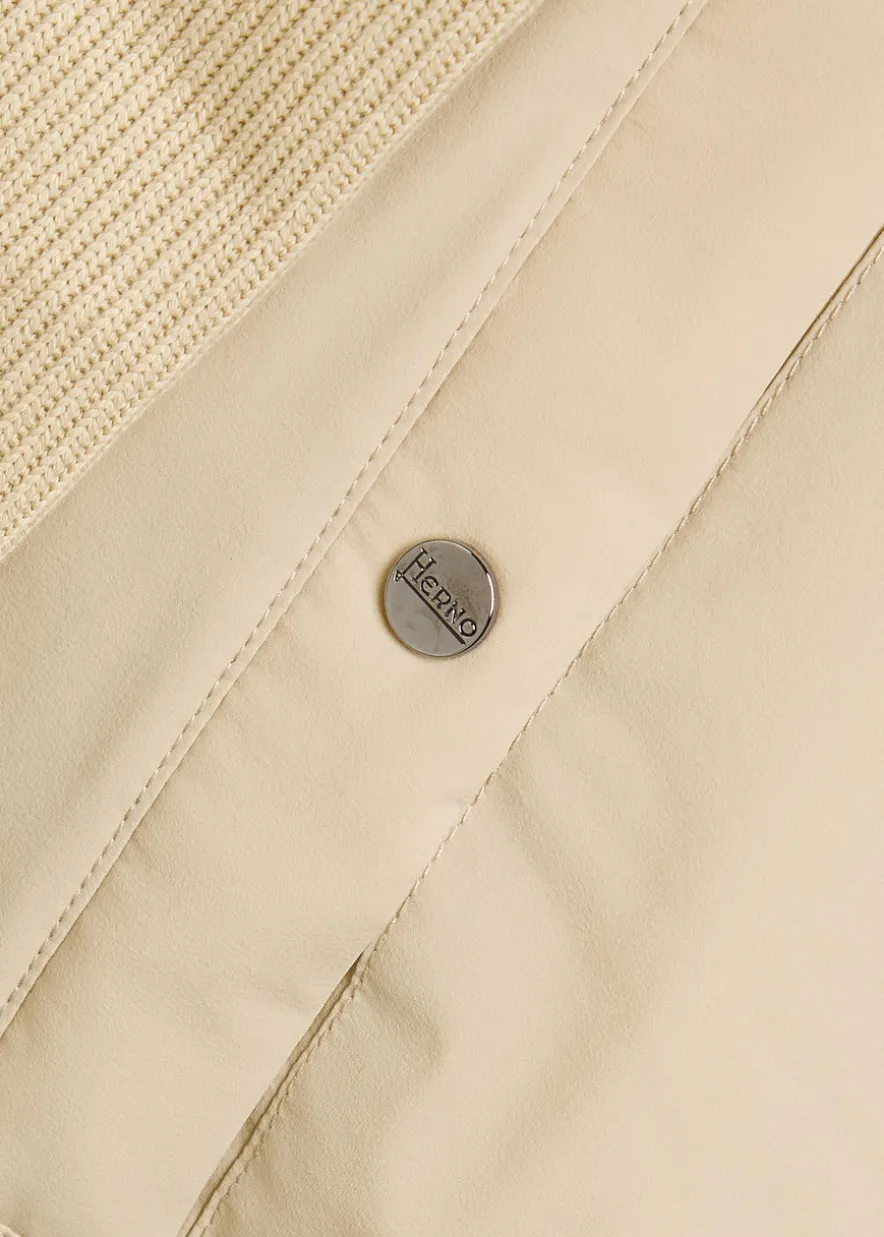 Hooded padded stretch shell and cotton-knit jacket