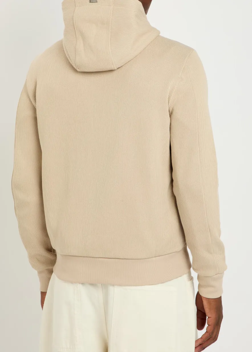 Hooded padded stretch shell and cotton-knit jacket