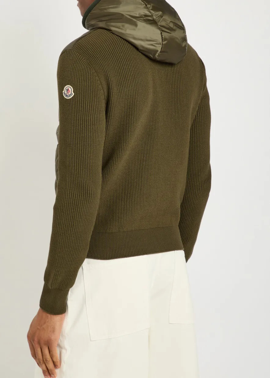 Hooded quilted shell and cotton-blend cardigan