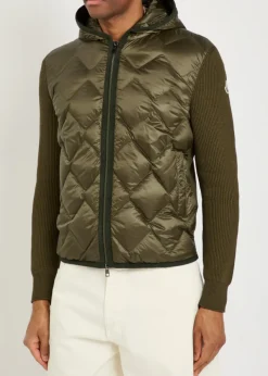 Hooded quilted shell and cotton-blend cardigan