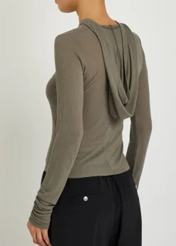 Hooded ribbed fine-knit top