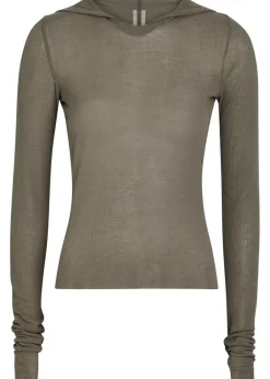 Hooded ribbed fine-knit top