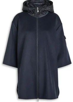 Hooded shell and wool-blend cape coat