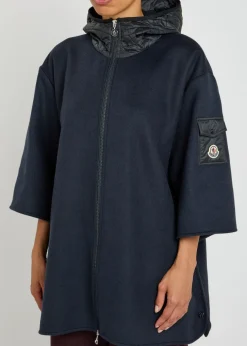 Hooded shell and wool-blend cape coat