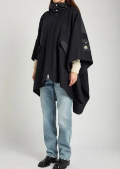 Hooded shell and wool-blend cape coat
