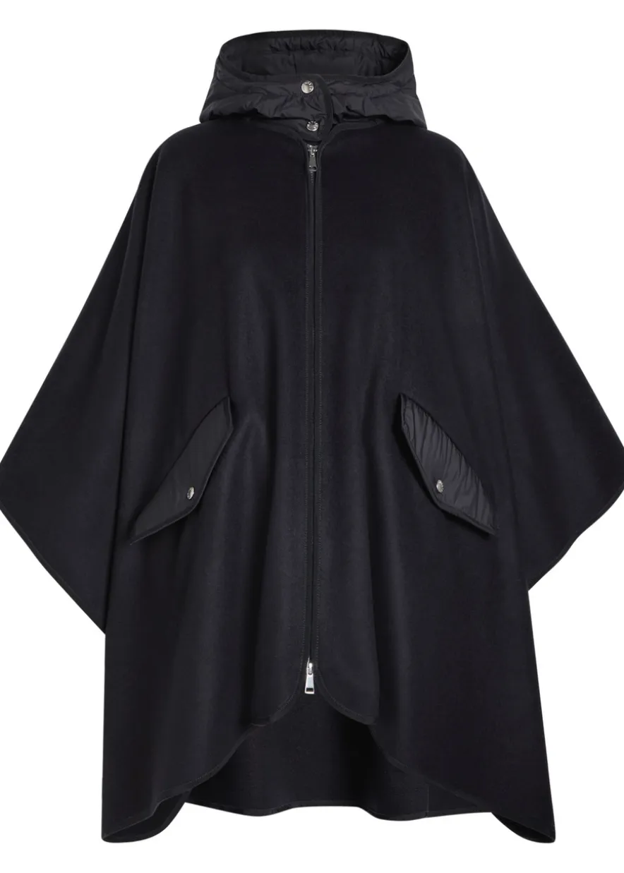 Hooded shell and wool-blend cape coat