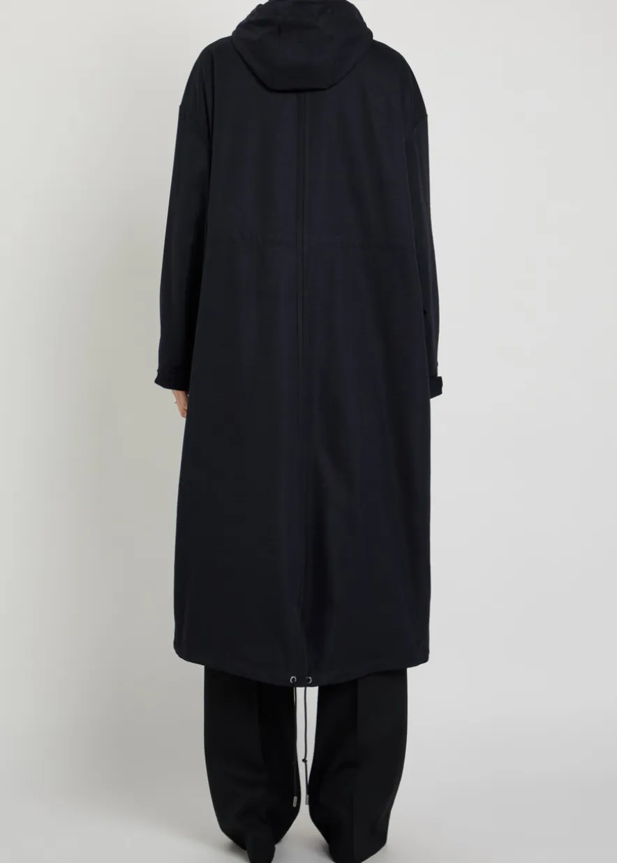 Hooded twill parka coat
