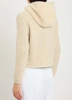Hooded wool-blend and teddy jumper