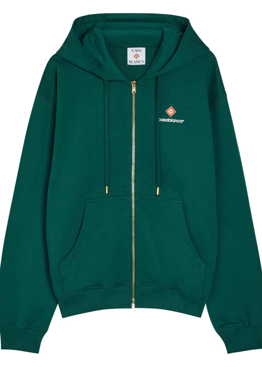 Hooded zip-through cotton sweatshirt