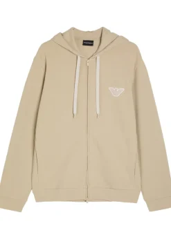 Hooded zip-through piqué cotton-blend sweatshirt