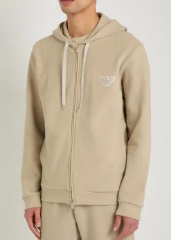 Hooded zip-through piqué cotton-blend sweatshirt